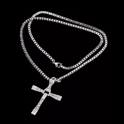 Silver Alloy Crystal Jesus Fast And Furious Cross Pendant Necklace Chain UK  • £5.59