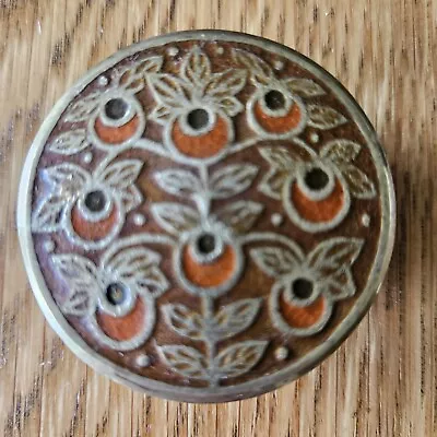 Enamel On Brass Trinket Box  Red Brown Flower Vintage Design Of India • $22