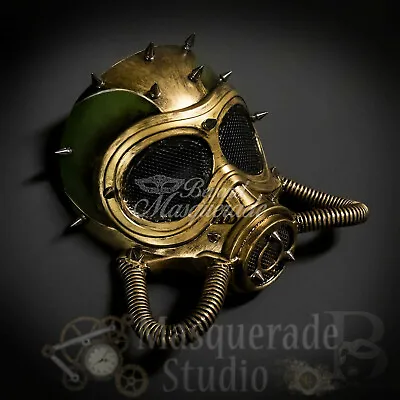 Men's Spiked Steampunk Gas Mask Halloween Costume Masquerade Ball Mask [Gold] • $24.95