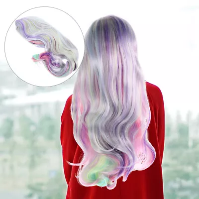 Long Rainbow Wig Colorful Wavy Hair Synthetic For Women Halloween Cosplay • £17.55