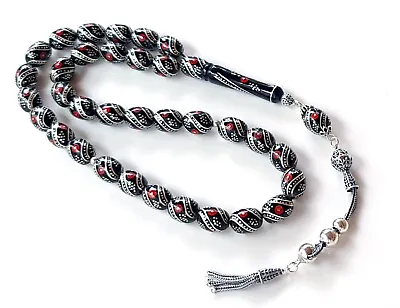 Original Erzurum Oltu  1000K Silver Inlay Prayer Beads Misbaha تسبيح Masbaha • $234.84
