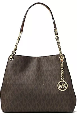 Michael Kors Jet Set Brown Logo Chain Shoulder Bag Tote Handbag Purse • $9.99