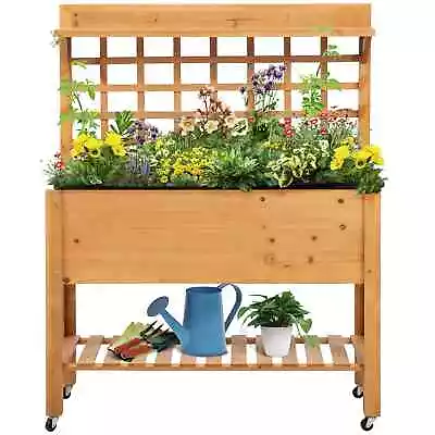 Raised Wooden Planter Stand Trellis Flower Garden Grow Box Equipment Tool Shelf • £125.99