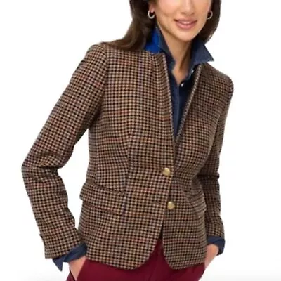 NWOT J Crew Size 4 Houndstooth Schoolboy Blazer Wool Blend Brown • $75