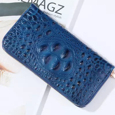 Zipper Clutch Wallet Crocodile Pattern Leather Wallets Credit Card Phone Holders • $12.79