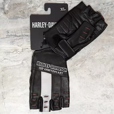 Harley Davidson 120th Anniversary True North Fingerless Leather Gloves Men's XL • $64.95