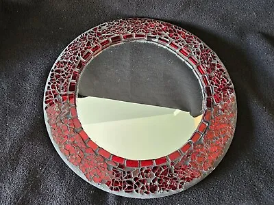 Set Of Two- 10  Round Red Glass Mosaic Framed Decorative Mirrors • $24.95