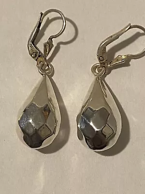 Vintage MILOR Sterling Silver 925 Faceted Teardrop Dangle 1.5” Earrings WOW HTF • $14.99