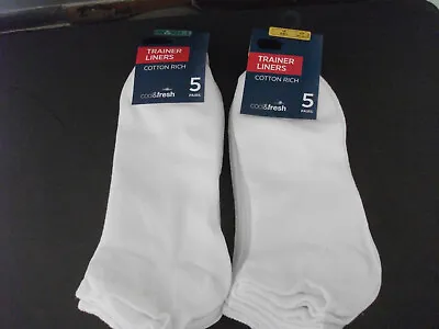 Ex M&S 5 Pr. MENS COOL & FRESH COTTON TRAINER LINERS WHITE SOCKS  6-8.5   9-12 • £8.50