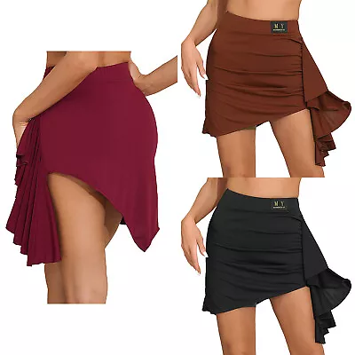 Womens Latin Ballroom Dance Skirt Ruched Side Irregular Hem Skirts Dancewear • $16.91