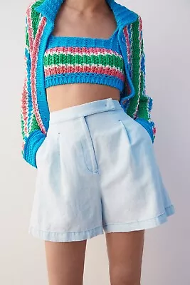 Zara Light Blue Linen Blend Shorts Size S • £19.99