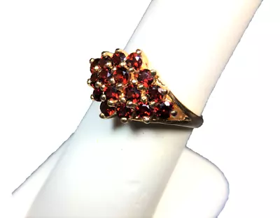 Ruby Cluster Ring 16 Stones Size 8 Red Gold Plated Over 925 Silver Marquise • $28.99