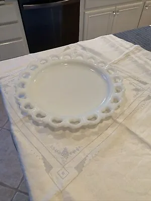 White Milk Glass Vintage Cake Plate Or Salad Platter  • $25