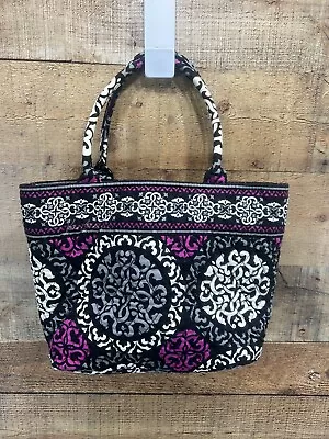 Vera Bradley Quilted Canterberry Tote Bucket Bag Purse Black White & Magenta • $21.50
