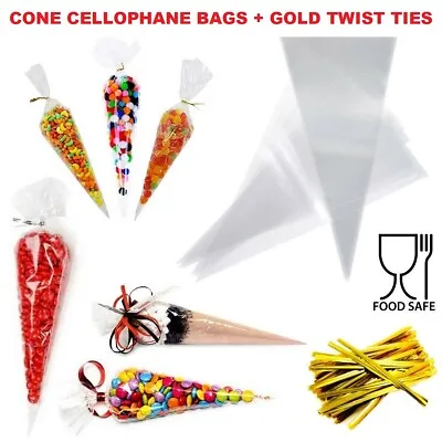 £44.89 • Buy Cellophane Cone Sweet Bags Clear Plastic Cello Small Large Party Gift Twist Ties