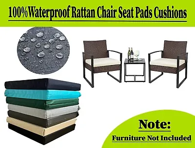 100% Waterproof Seat Pads Chair Cushions For Indoors Outdoors Rattan Furniture • £28.95