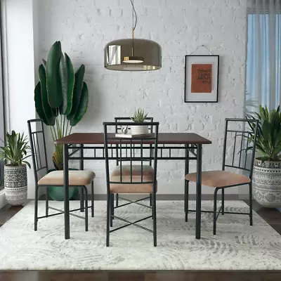 Louise Traditional 5-Piece Wood & Metal Dining Set Deep Walnut • $194.77