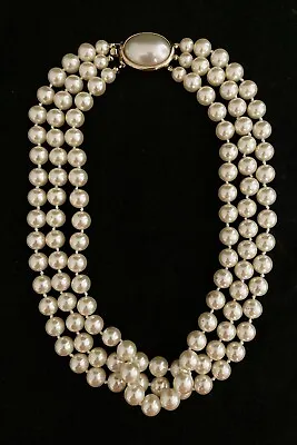 Vintage Carolee 3 Strand Large Faux Pearl Choker Necklace 17” • $74