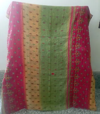 Indien Patchwork Vintage Kantha Bedspread Handmade Quilt Throw Silk Blanket Boho • £20.96