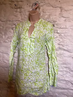 Lime Print Linen Shirt Top Size 40 UK 12 • £0.99