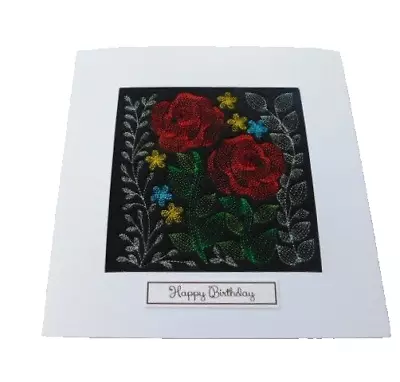 Complete Handmade Machine Embroidery Birthday Card Roses • £4