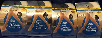 $11.88 • Buy 4 Pair Leggs Sheer Energy Vitality Control Top Pantyhose Size B Off Black