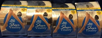 $11.88 • Buy 4 Pair Leggs Sheer Energy Vitality Control Top Pantyhose Size B Off Black