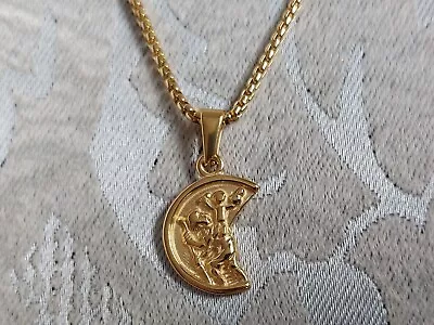 £33 • Buy Gold St Christopher Half Coin Pendant Necklace Handmade From Stainless Steel
