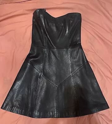 Kookai Black Genuine Leather Strapless Fit And Flare Mini Dress - Size 38 • $39.99