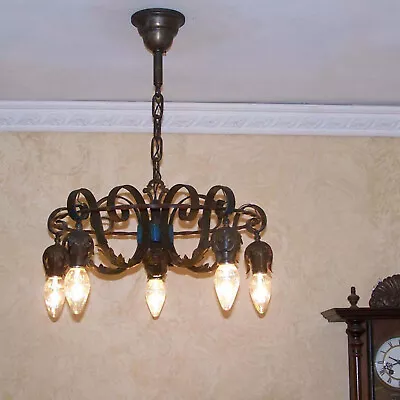 930a Antique 1920's-30's Ceiling Light Fixture Spanish Revival Strap Chandelier • $650