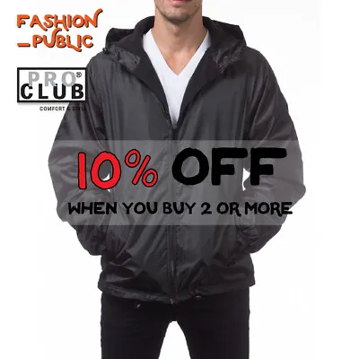 Proclub Pro Club Mens Hooded Windbreaker Jacket Waterproof Full Zipper Rain Coat • $35.95