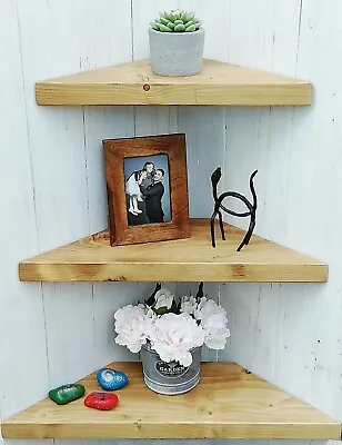 £26 • Buy Chunky Rustic Wooden Solid Wood Floating Corner Shelf 3 Larger Sizes /10 Colours