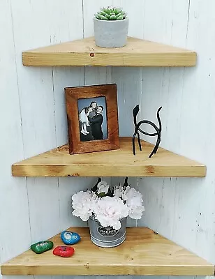 Chunky Rustic Wooden Solid Wood Floating Corner Shelf 3 Larger Sizes /10 Colours • £26