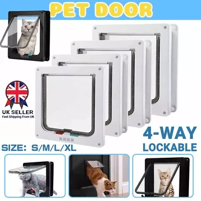 4 Way Pet Door Locking Small Medium Large Dog Cat Flap Magnetic Door Frame S-XL • £8.98