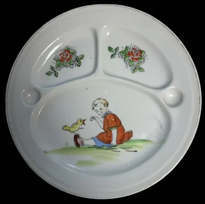 Vintage 1950s Child Baby Toddler Girl Bird Divided Plate Ceramic Japan 7.25  • $11.41