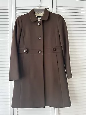 J Crew Brown Madeline Dress Coat 4 Wool Blend Double Cloth Tab Waist • $54.99