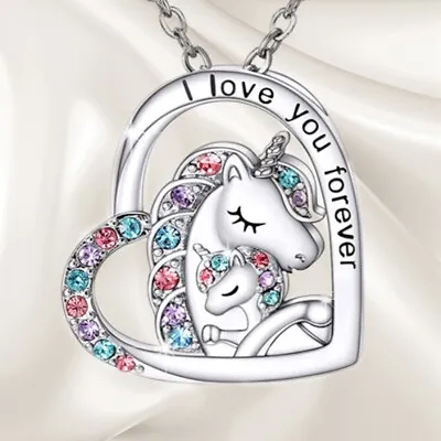 $6 • Buy Unicorn Necklace For Women Girls  Heart Pendant I Love You Foreve Party