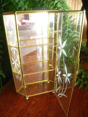 Vintage Mirrored Etched Glass And Brass Curio Cabinet Display Case 10.25  • $55