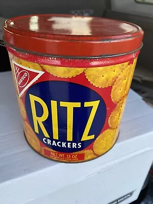 Vintage Nabisco Ritz Cracker Tin 1977 Round 13 Oz Container With Lid Metal • $6.95