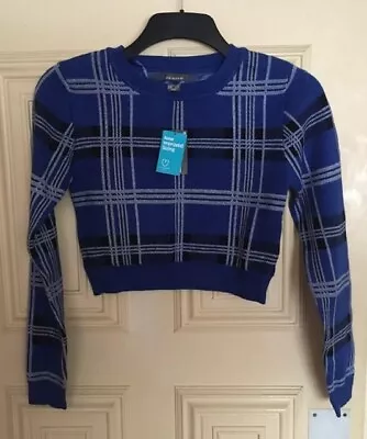 Primark Ladies XS Blue Tartan Cropped Jumper • £3