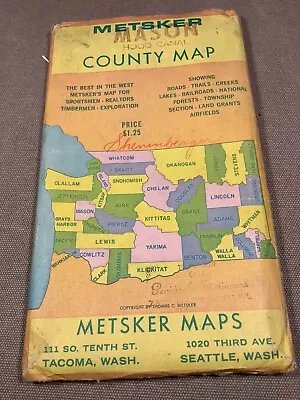 Vintage Metsker Map Mason County Washington 1950s • $6.99