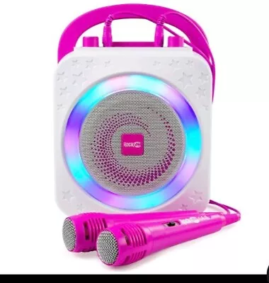 RockJam Bluetooth Karaoke Party Machine Speaker Pink Microphones LED Boxed • £0.99