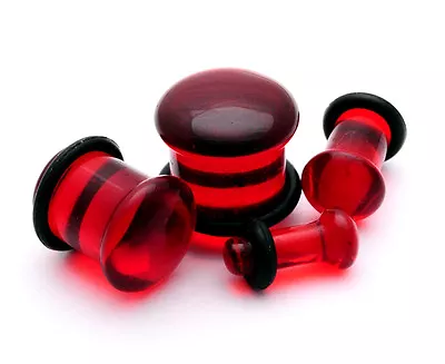 Pair Of Red Single Flare Glass Plugs Set Gauges PICK YOUR SIZE • $10.49