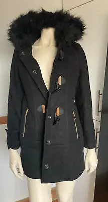 MISS SELFRIDGE BLACK Soft FAUX FUR HOODED DUFFLE COAT 10 Vintage Wholesale Stock • $1.25