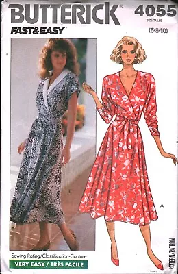 4055 Vintage Butterick SEWING Pattern Misses UNCUT Wrap Dress 6 - 10 Very Easy  • $5.59