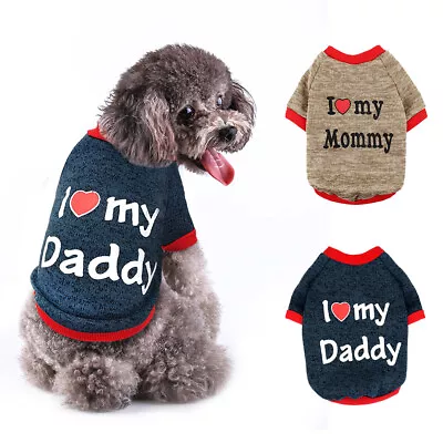 Small Dog Cat Jumper I Love Mummy/Daddy Clothes Pet Puppy Sweater Vest Chihuahua • £6.59