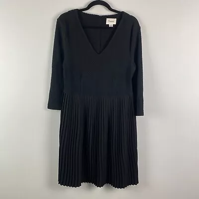 Ganni Anthropologie Womens Fulton Black Pleats Flare V-Neck Dress Black Large • $24.95