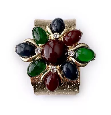 Verdura Style Maltese Cross Cuff Bracelet With Dark Faux Gemstones • $49