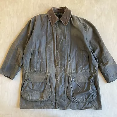 $95 • Buy Vintage Barbour Border Waxed Jacket Cotton Zip Flannel Lined Olive 44
