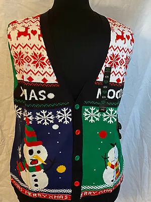 New Old River Button Up Holiday Sweater Vest   Snowman Christmas Mood   Mens XL • $27